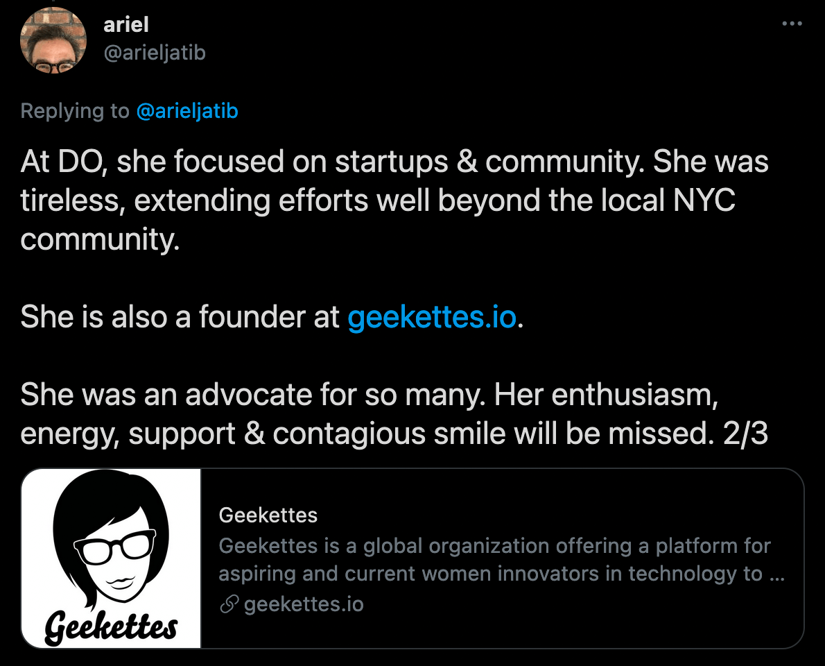 Screenshot of second tweet in thread