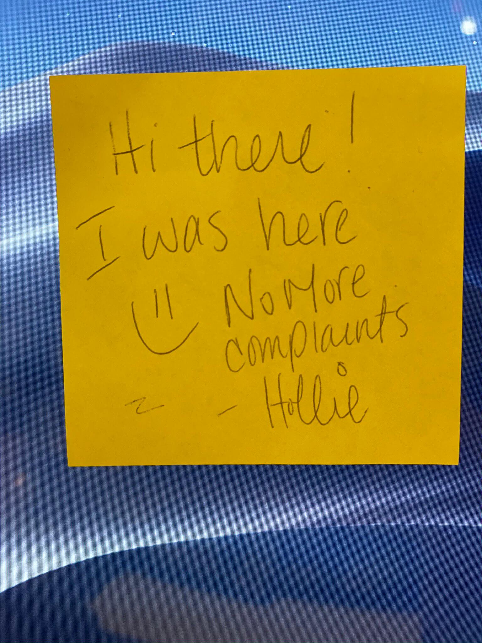 Note from Hollie
